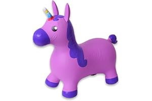TE-Trend Hüpftier Einhorn Pferde Spielzeug Hüpfpferd Hüpfball ab 2 3 4 5 6 Jahre Hopser Unicorn Pferd zum draufsitzen und hüpfen Regenbogen Horn Lila