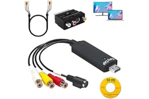 VIVIDRISE USB 2.0 Audio Video Grabber, VHS Digitalisieren, Mini DV Abspielgerät, Videokassetten Digitalisieren Gerät für PC & Mac, Analog zu Digital Umwandler für VHS/DVD/VCR, Unterstützt Windows 11/10/8/7