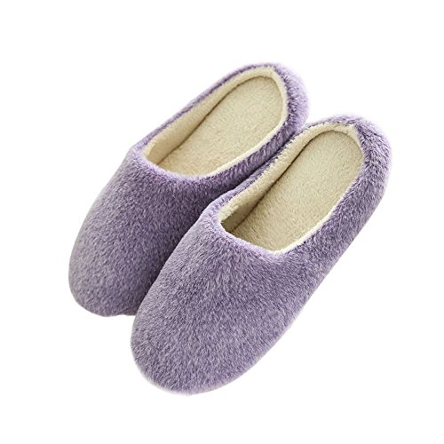 Kasit Damen / Herren Unisex Winter-Plüsch-Innenhaus Schuhe Solid Color Soft-Slipper - Purple-M (UK4.5 / EU36-37)