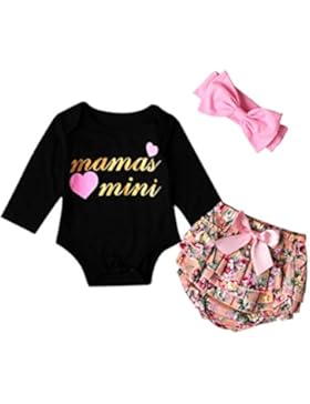 Fuibo Baby Kleidung, 3pcs Kleinkind Baby Girls Set Brief Druck Tops + Floral Hosen + Stirnband Kleidung