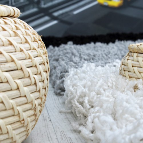 Shaggy Teppich Hochflor Langflor Gemustert in Karo Grau Schwarz Weiss, Grösse:160×220 cm - 4