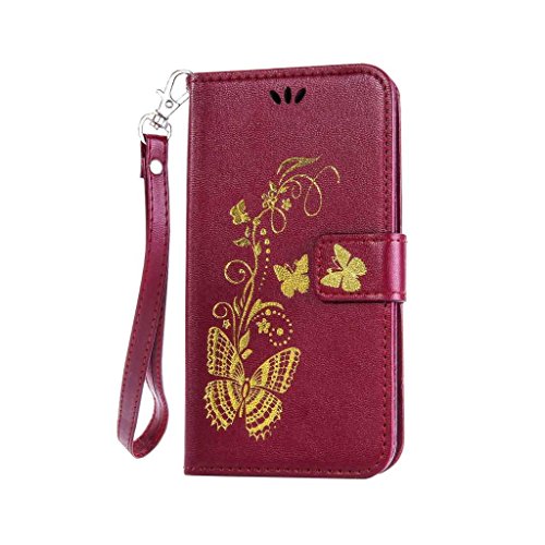 Galaxy J3 2016 Hülle Ledertasche [mit Frei Hartglas Displayschutzfolie], KKEIKO® Schutzhülle PU Leder Tasche Hülle Case für Samsung Galaxy J3 2016, Wickelfalz Handyhülle mit Bändselloch Standfunktion Karteneinschub und Magnetverschluss, Kratzfeste Lederhülle Flip Wallet (Schmetterling #5) - 2