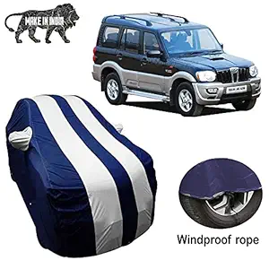 AUTOINNOVATION-Dust Proof Indorr & Outdoor car Body Cover compatible with Mahindra Scorpio Model (2009-2014) with Heavy Buckle Belt, Elasctic Hem, Triple Stritched (with Protection Anti UV, Sun, Car Cover)