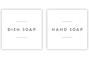 Set of 2 Labels Dish Soap & Hand Soap, White Square Labels for your Own Dispensers, Jars, Waterproof, Minimalist Stickers for