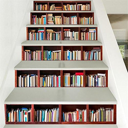GUOW Self-Adhesive 3D Staircase Stickers Vinyl Detachable Decorative Decals DIY Waterproof Bookcase 6 pcs
