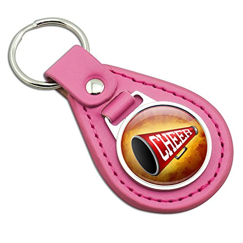 Cheerleading Megaphone Pink Leather Metal Keychain Key Ring