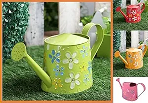 Railing Planter Impex 2 litres Hand Painted Metal planters Round Watering Can - Rust Free Home Decor Gifting, Garden, Gardening, Tools ( Pack of 1 , Greeen)