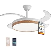 FAN PROJECT Retractable Wooden Ceiling Fan with Silent LED Light &ndash; 108 cm Fan with Light Shades and Function Summer and Winte