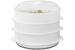 SPORGO 3 Lagiger Dampfgarer Mikrowelle: 8L Dampfgarer mit Siebeinsatz für Mikrowelle und Deckel, 23.5 * 19CM Kunststoff Dampfkocher Steamery für Mikrowelle und Dampfgarer Topf für Dumplings Gemüse Fleisch