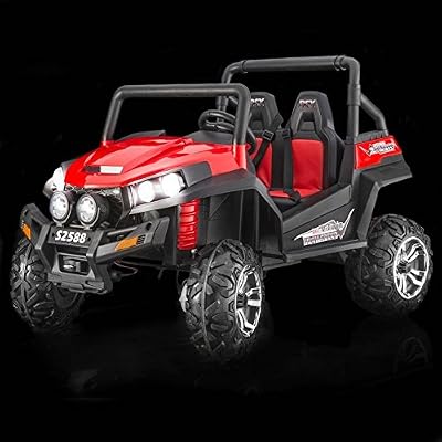 RIRICAR Véhicule électrique RSX Red - 2.4Ghz, 2 x 12 V, 4 X MOTOR, télécommande, deux places en cuir, Roues Soft EVA, Radio FM, Bluetooth