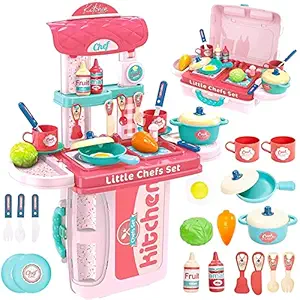 Kitchen Set for Girls Toy with Cooking Utensils Combo Items