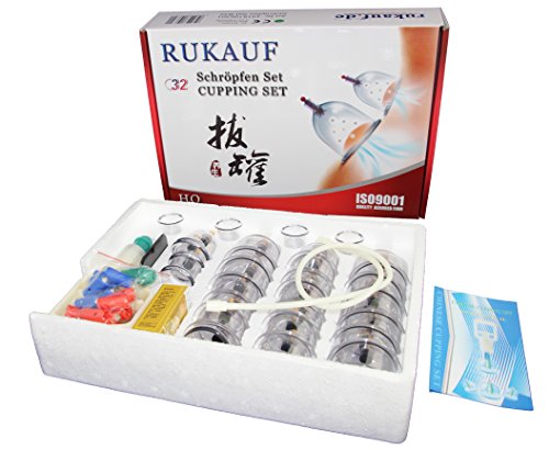 HQ Massage Schröpfen XXL Set mit 32 Schröpfgläser aus Kunststoff mit Magneten + Vakuumpumpe