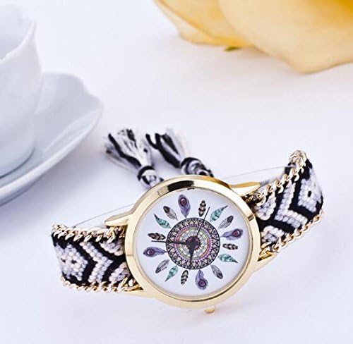 SHMGG Womens Peacock Feathers Velvet Winding Bracelet Quartz WristWatch (Black)