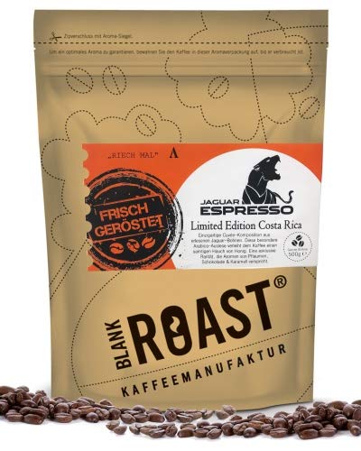 BLANK ROAST | Ursprungskaffee | Jaguar Espresso | Limited Edtition | Costa Rica | Kaffee Beutelgröße 500g, Bohnen als ganze Bohne