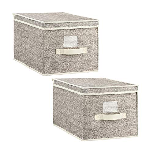 1PLUS Aufbewahrungsbox Set, mit Deckel und Beschriftungsfenster - Sortierbox Faltbox Kleiderschrank Organizer Organisationssystem Aufbewahrung Kiste (beige/grau, 2er Set)