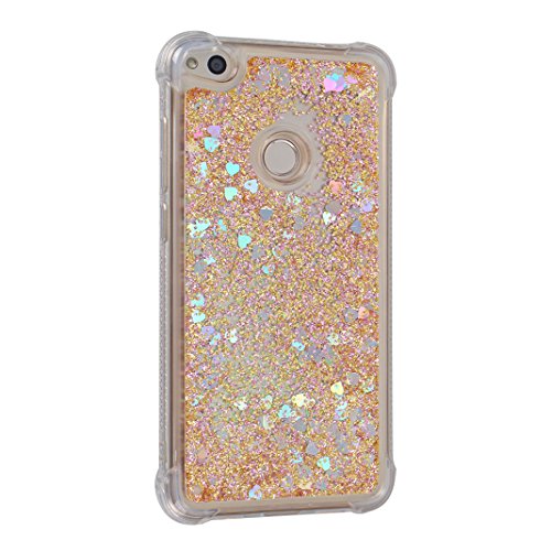 Huawei P8 Lite 2017 Liquid H  lle  Rosa Schleife 3D Flie  en Fl  ssig Bling Dynamisch Treibsand Stern Glitzer Case Anti-Rutsch Kratzfest Transparent S