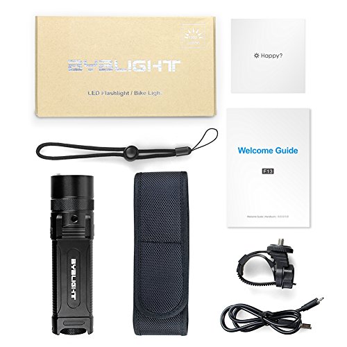 1000 Lumen BYBLIGHT F13 HOCHWERTIGE LED Taschenlampe, USB AUFLADBAR,IP65 Wasserdicht, Super Helle Cree XM-L2 LED, 4 Modi,“All in one Design”Taktische Taschenlampe, Fahrradlicht, Fahrradbeleuchtung, Handlampe USB-wiederaufladbar, Professionell für Outdoor, Haushalt, Camping, Mountainbike.(Inkl.2 X 18650 Batterien, Fahrrad-Halterung, Micro-USB-Kabel, Holster) - 7