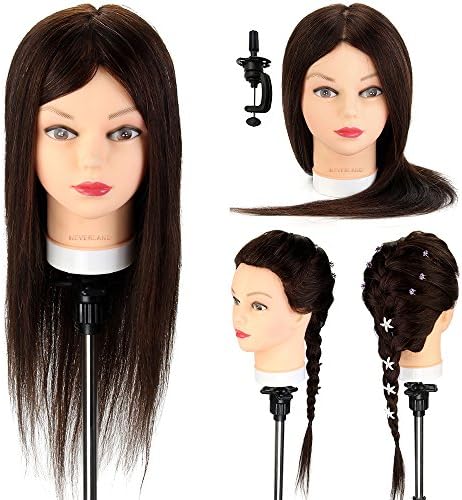 Neverland Beauty Training Head Hairdressing 20 Inch 100% Real Human Hair Styling Practice Mannequin Manikin Dolls Head (Table Clamp Holder Included) 4#