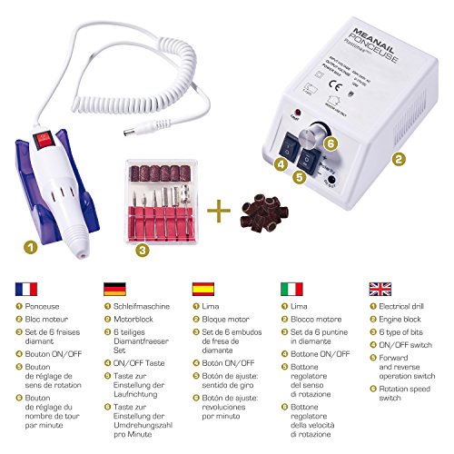 MEANAIL PARIS Elektrisches Nagelfräser-Set für Maniküre & Pediküre – elektrische Nagelfeile – Für perfekte Nägel wie im Nagelstudio – 100% DIY zuhause! – Sehr hohe Leistungsstärke – 6-teiliges Diamantfräser-Set + Schleifhülsen - 2