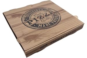 LIBERGRAFIC Caja Carton para Pizza (mediana) | Caja Cuadrada Marrón Kraft Automontables | Pack de 100x cajas (Efecto madera)