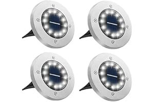 Bowfar Zewnętrzne światło słoneczne [4 sztuki], 12 diod LED 800 mAh, wodoodporna lampa solarna IP65, dekoracyjna lampa punktowa na taras, trawnik, ścieżka ogrodowa, zimna biel