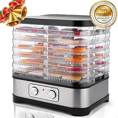 Hopekings Déshydrateur Alimentaire 250W avec Thermostat Réglable, Déshydrateur de Fruits 7 Plateaux, INOX Gris