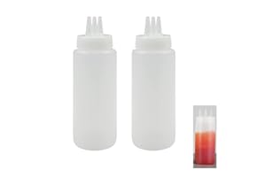 LETUXAAMZ Botella de Salsa Tres Agujeros Squeeze Condiment Pot Salad Bottle Spout Jam Head Cream Thickened Plastic Holes Leak Proof Multi Squeezed Larger（Two Pieces） Suave Y Firme Higiénico Saludable