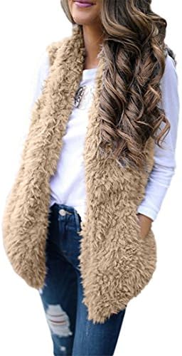 Waistcoat For Women,Moonuy Girl Ladies Faux Fur Fashion Vest Casual Autumn Winter Sleeveless Warm Solid Elegant Gilet Jacket Outwear Cardigan Coat Overcoat Parka Sweatshirt Sweater Pockets (Khaki, M)