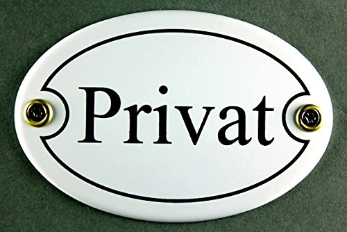 Buddel Bini Schild Emaille Türschild Privat, oval, weiß