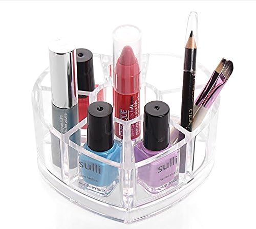 DJUNXYAN 8 Compartments Heart Shaped Transparent Acrylic Lipstick Makeup Brush Eyebrow Pencil Holder Cosmetic Display Stand Case