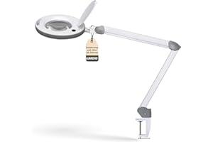 ‎LUMENO Lumeno dimmbare LED Lupenleuchte 8515GR mit großer 152 mm Echtglaslinse, einstellbare Helligkeitsstufen, geeignet als Arbeitsleuchte, Lupenlampe, Lesehilfe, 5 Dioptrien Grau