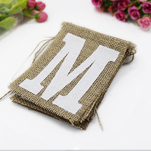 PsmGoods® Vintage-Just Married Jute Leinwand Flaggen-Fahnen hessische Flagge für Hochzeit Dekoration-weiße Spitze - 4