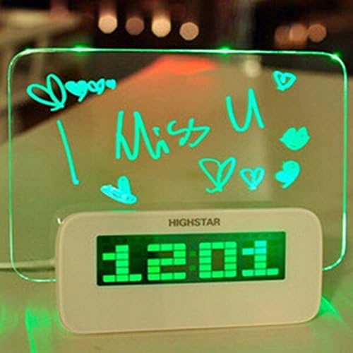 Novel LED Digital Alarm Clock with Fluorescent Memo Board / Highlighter / Calendar / Thermometer / Timer / 4 USB Hub for Children Toddlers Teens baby Christmas Birthday Gifts (Green)