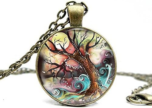 Tree of Life Glass Cabochon Necklace Women Jewelry Accessory Vintage Necklace