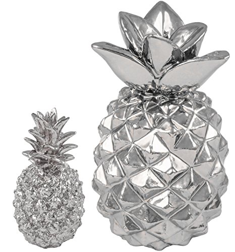 2er Set BRUBAKER Deko Ananas Höhe 9 cm und 15 cm chrom