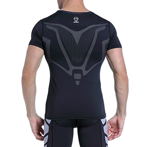 AMZSPORT Herren Kompressions-Shirt Kurzarm Funktionsshirts BaseLayer Kurzarm - 5