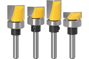 Baorder 1/4 Inch Shank Bottom Cleaning Router Tools Set Flush Trim Router Bit Wood Top Bearing Milling Cutter Tool (4 Pack)