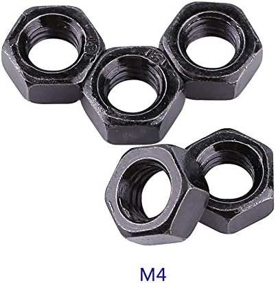 100Pcs/Set M2-M5 8.8 Metric Thread Hex Hexagonal Nuts Black Zinc Plated Carbon Steel Hex Nuts Kits for Machine Fastener (M4)