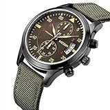 Fenkoo Herren Armbanduhr Quartz Stoff Band Grün Marke-