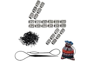 FOGAWA 24Pcs Viking Beard Beads for Men - Norse Runes Rings, Dreadlock Hair Tube for Women Braiding - DIY Bracelets Necklace Jewelry With Rubber Bands and Pouch