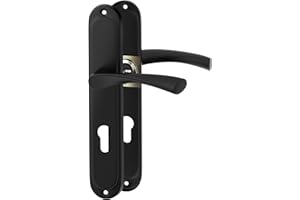 ERGO line ROMA garnitures de porte classiques, noir, poignée avec serrure intégrée serrure à cylindre ensemble de poignées avec rosette longue, garniture de porte, poignée, tige carrée de 7 mm