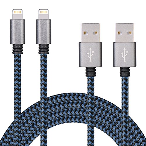 SURWELL Lightning zu USB Kabel [2-Pack]*3m iphone Kabel Ladekabel Nylon für iPhone 6 Plus 6S SE Plus 5S 5C 5, iPad Air 2, Mini 3, iPod 5 und iPod Nano 7 (Schwarz-Blau)