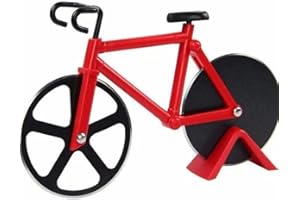 Fokroin Roulette à Pizza Vélo, Roulette Pizza, Coupe-Pizza Créatif, Couteau à Pizza en Forme de Vélo, Double Couteau à Pizza en Acier Inoxydable, pour Pizza,Gâteaux,Gaufres,Avec Support