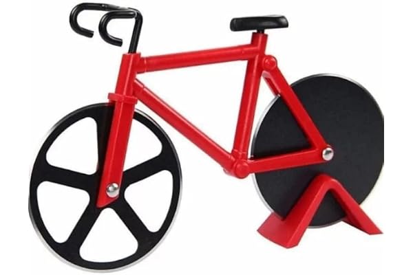 Fokroin Roulette à Pizza Vélo, Roulette Pizza, Coupe-Pizza Créatif, Couteau à Pizza en Forme de Vélo, Double Couteau à Pizza en Acier Inoxydable, pour Pizza,Gâteaux,Gaufres,Avec Support