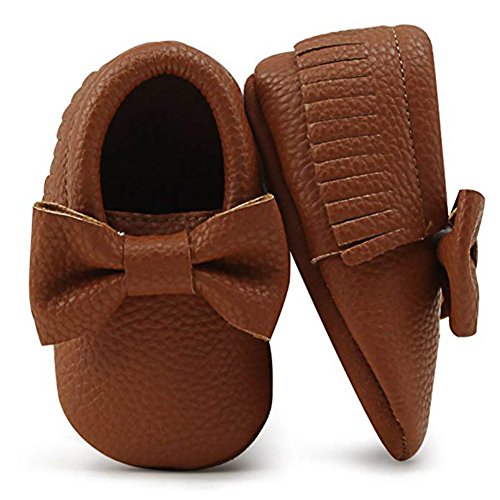 OOSAKU Baby Infant Newborn Crib Shoes with Soft Sole PU/Leather Bowknot Tassel