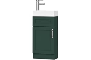 BELOFAY Vanity Unit With Basin | 400mm Bathroom Vanity Units With Basin | Floor Standing Slim Design | Waterproof | 1 Tap Hole Ceramic Bathroom Sink | Including Waste (Crawley Green)