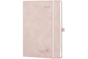 EU POPRUN Tygodniowy Kalendarz 2025 22 x 16,5 cm, 1 Strona na Tydzień z 1 na Notatki, Wstążka Zakładka, Miękka Okładka z Ekoskóry, Papier 100 gsm, Jasnoróżowy