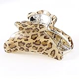 Brown Leopard Print Spring Loaded Plastic Teeth Hair Clip Claw Clamp