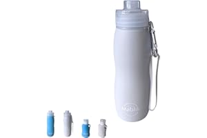 Mablik® Botella Pipi Perros Silicona 450 ml, Color Gris Claro. Botella Pises Perro Calle, Plegable y Portátil Antigoteo, Resistente, Chorro a Presión. con Mosquetón y Goma Elástica. (Gris 450 ml)