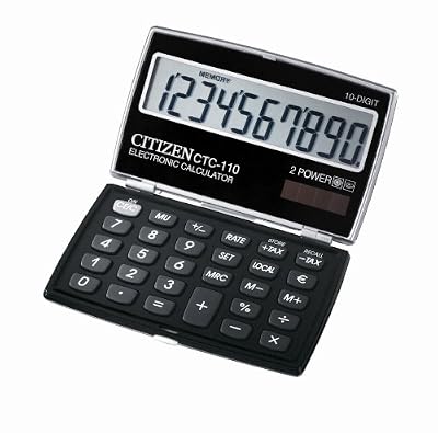 Citizen CTC-110BK PREMIUM Calculatrice Poche Poudrier 10 Grands Chiffres Digits Pocket Calculator Laquée NOIR